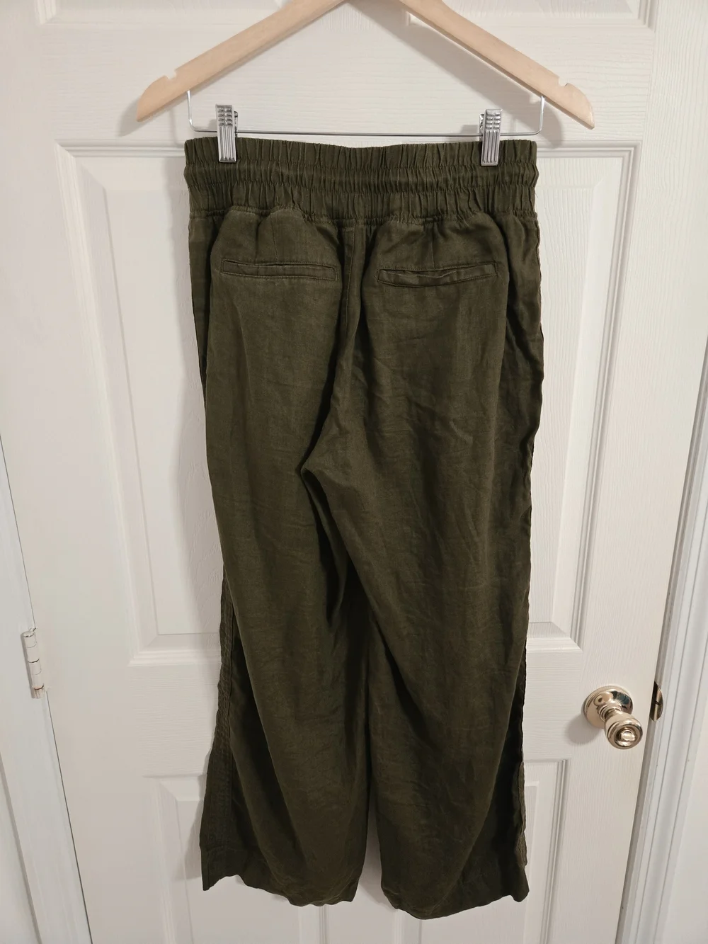 Quince Women's Olive Green Linen Elastic Waist Wide-Leg Pants Size Small